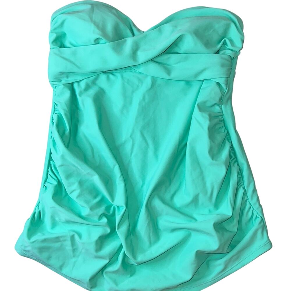 Liz Lange Maternity Teal Wrap Tankini Top w/ Rouching on Side, Removable Strap S